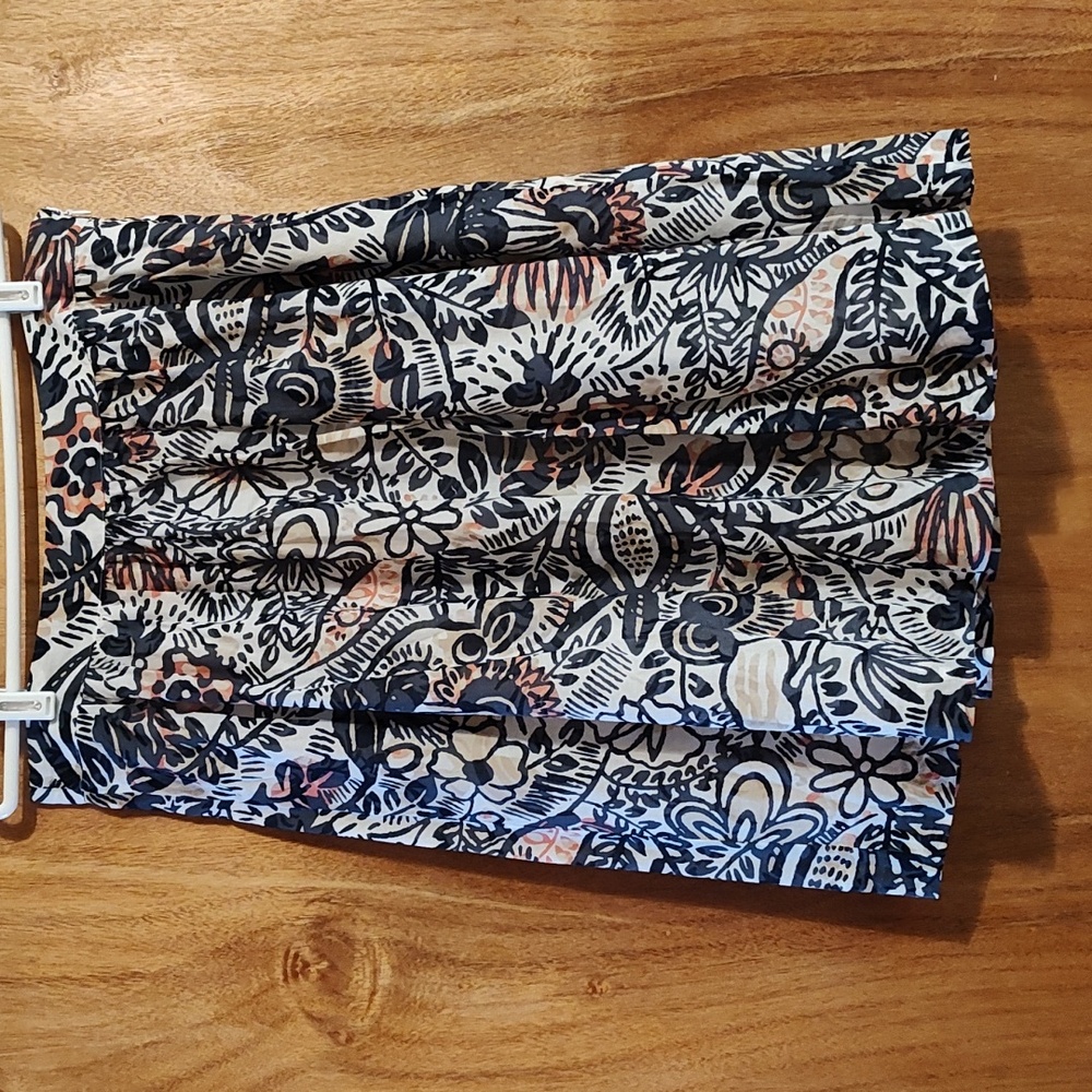 LOFT Outlet Full Skirt Abstract Artsy Floral Charcoal Coral White 100% Cotton 10